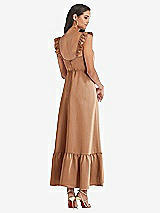 Rear View Thumbnail - Toffee Ruffled Convertible Sleeve Midi Dress
