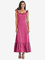 Front View Thumbnail - Tea Rose Ruffled Convertible Sleeve Midi Dress