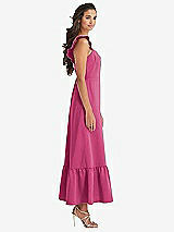 Side View Thumbnail - Tea Rose Ruffled Convertible Sleeve Midi Dress