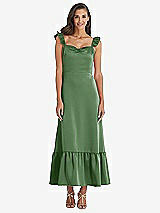 Front View Thumbnail - Vineyard Green Ruffled Convertible Sleeve Midi Dress