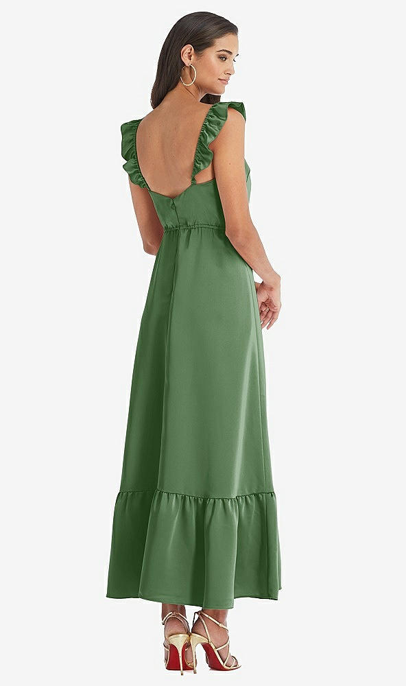 Back View - Vineyard Green Ruffled Convertible Sleeve Midi Dress