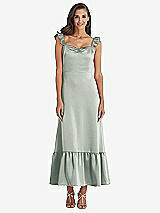 Front View Thumbnail - Willow Green Ruffled Convertible Sleeve Midi Dress
