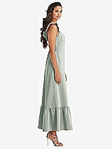 Side View Thumbnail - Willow Green Ruffled Convertible Sleeve Midi Dress