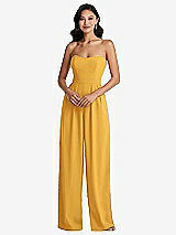 Front View Thumbnail - NYC Yellow Strapless Pleated Front Jumpsuit with Pockets