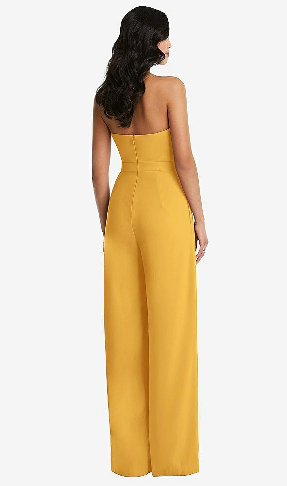 Back View - NYC Yellow Strapless Pleated Front Jumpsuit with Pockets