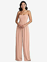 Front View Thumbnail - Pale Peach Strapless Pleated Front Jumpsuit with Pockets