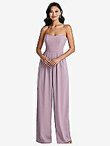 Front View Thumbnail - Suede Rose Strapless Pleated Front Jumpsuit with Pockets