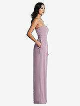 Side View Thumbnail - Suede Rose Strapless Pleated Front Jumpsuit with Pockets