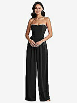 Front View Thumbnail - Black Strapless Pleated Front Jumpsuit with Pockets