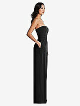 Side View Thumbnail - Black Strapless Pleated Front Jumpsuit with Pockets