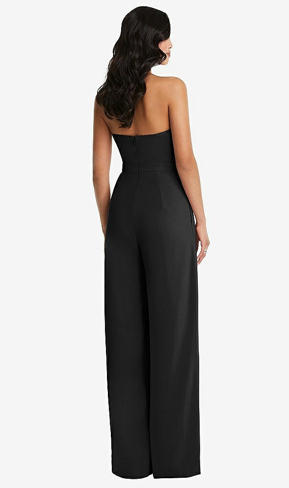 Back View - Black Strapless Pleated Front Jumpsuit with Pockets