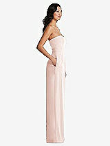 Side View Thumbnail - Blush Strapless Pleated Front Jumpsuit with Pockets