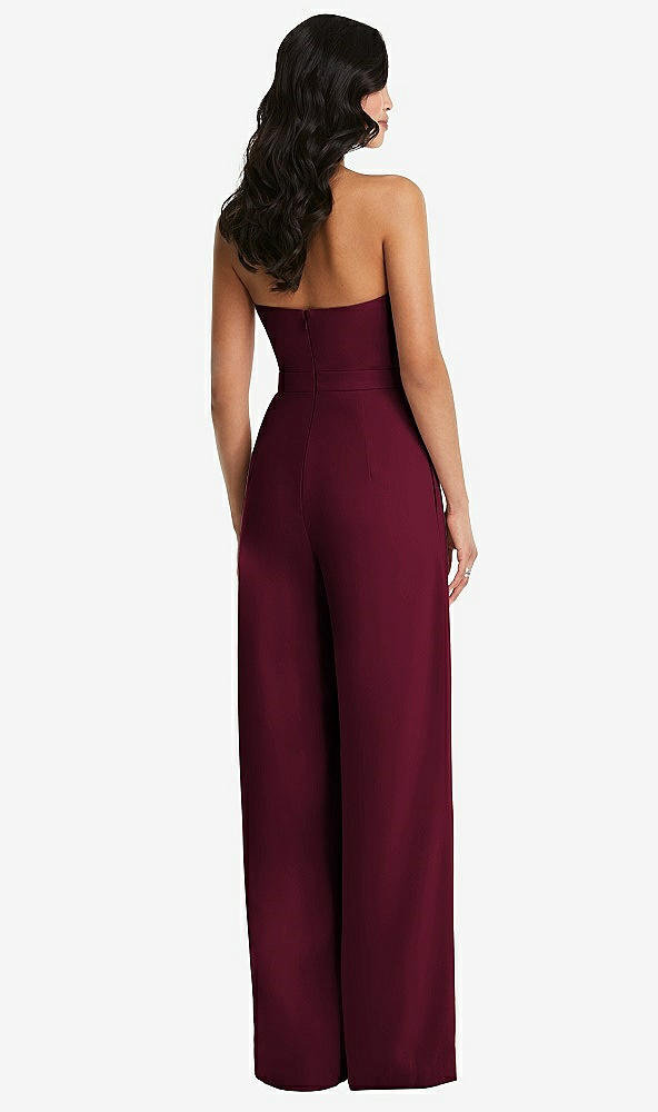 Back View - Cabernet Strapless Pleated Front Jumpsuit with Pockets