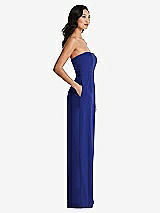 Side View Thumbnail - Cobalt Blue Strapless Pleated Front Jumpsuit with Pockets