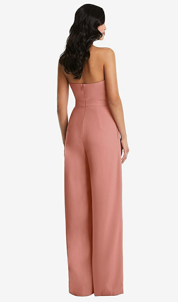 Back View - Desert Rose Strapless Pleated Front Jumpsuit with Pockets
