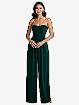 Front View Thumbnail - Evergreen Strapless Pleated Front Jumpsuit with Pockets