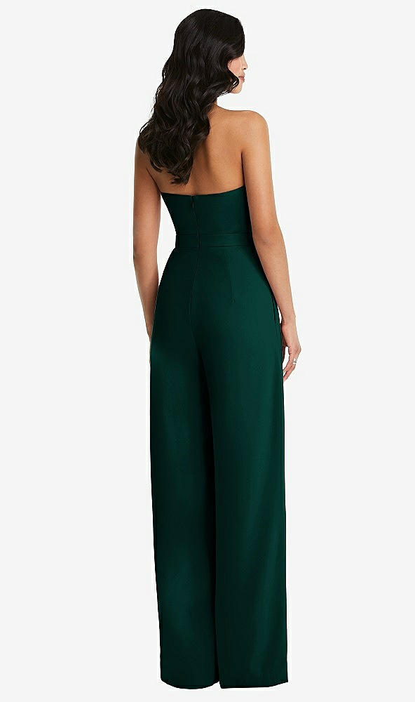 Back View - Evergreen Strapless Pleated Front Jumpsuit with Pockets