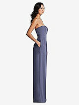 Side View Thumbnail - French Blue Strapless Pleated Front Jumpsuit with Pockets