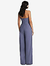 Rear View Thumbnail - French Blue Strapless Pleated Front Jumpsuit with Pockets