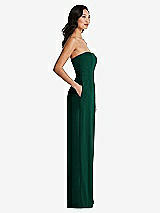 Side View Thumbnail - Hunter Green Strapless Pleated Front Jumpsuit with Pockets