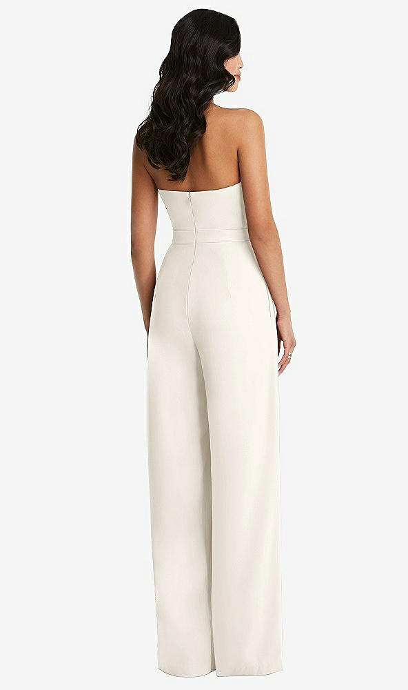 Back View - Ivory Strapless Pleated Front Jumpsuit with Pockets