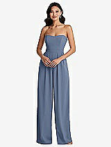 Front View Thumbnail - Larkspur Blue Strapless Pleated Front Jumpsuit with Pockets