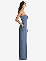 Side View Thumbnail - Larkspur Blue Strapless Pleated Front Jumpsuit with Pockets