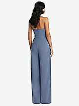 Rear View Thumbnail - Larkspur Blue Strapless Pleated Front Jumpsuit with Pockets