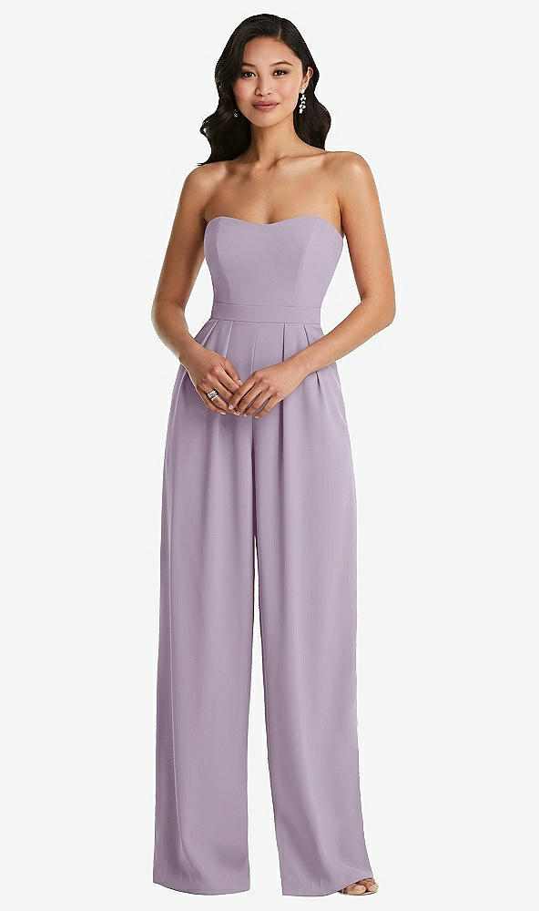 Front View - Lilac Haze Strapless Pleated Front Jumpsuit with Pockets