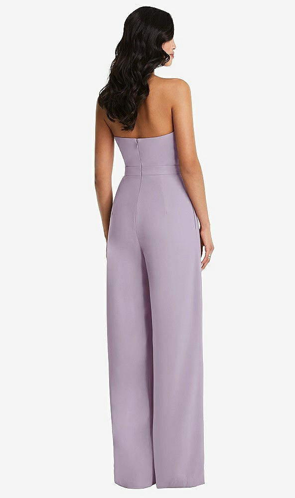 Back View - Lilac Haze Strapless Pleated Front Jumpsuit with Pockets