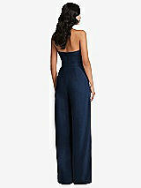 Rear View Thumbnail - Midnight Navy Strapless Pleated Front Jumpsuit with Pockets