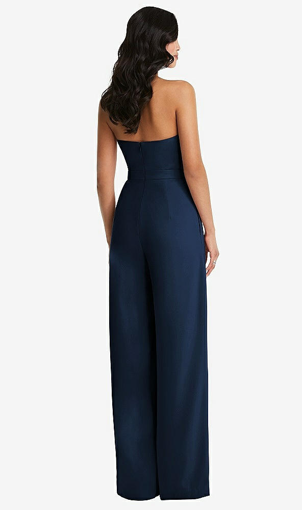 Back View - Midnight Navy Strapless Pleated Front Jumpsuit with Pockets