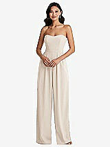 Front View Thumbnail - Oat Strapless Pleated Front Jumpsuit with Pockets