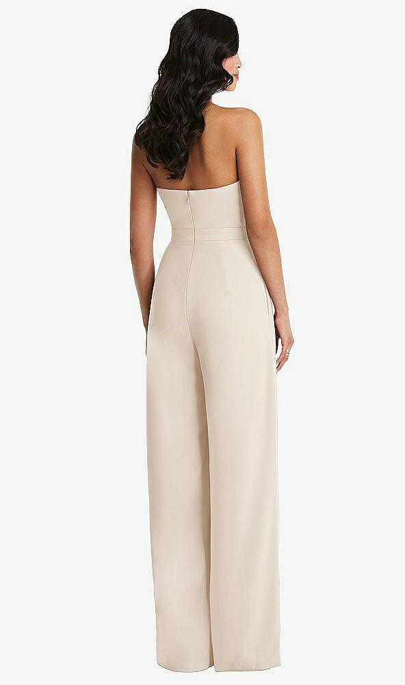Back View - Oat Strapless Pleated Front Jumpsuit with Pockets