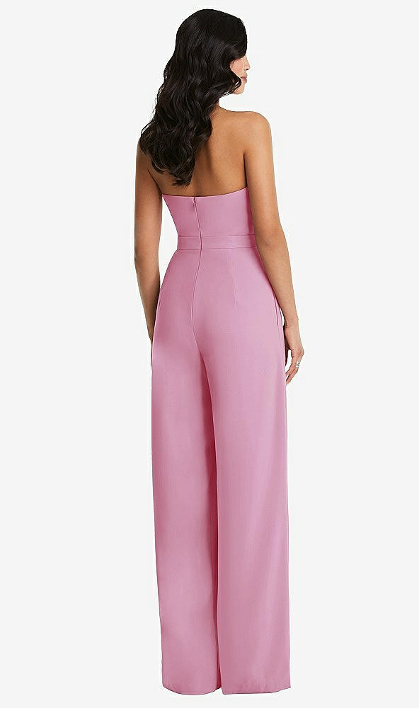 Back View - Powder Pink Strapless Pleated Front Jumpsuit with Pockets