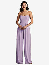 Front View Thumbnail - Pale Purple Strapless Pleated Front Jumpsuit with Pockets