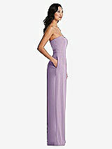Side View Thumbnail - Pale Purple Strapless Pleated Front Jumpsuit with Pockets