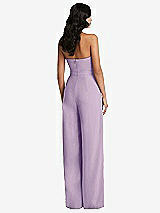 Rear View Thumbnail - Pale Purple Strapless Pleated Front Jumpsuit with Pockets