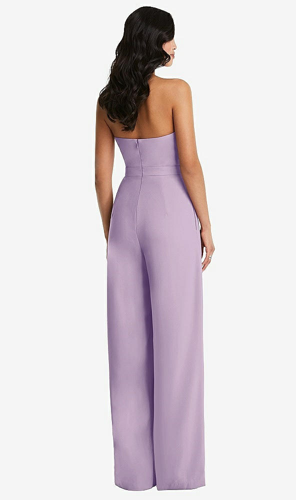 Back View - Pale Purple Strapless Pleated Front Jumpsuit with Pockets
