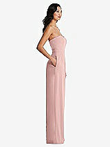 Side View Thumbnail - Rose - PANTONE Rose Quartz Strapless Pleated Front Jumpsuit with Pockets