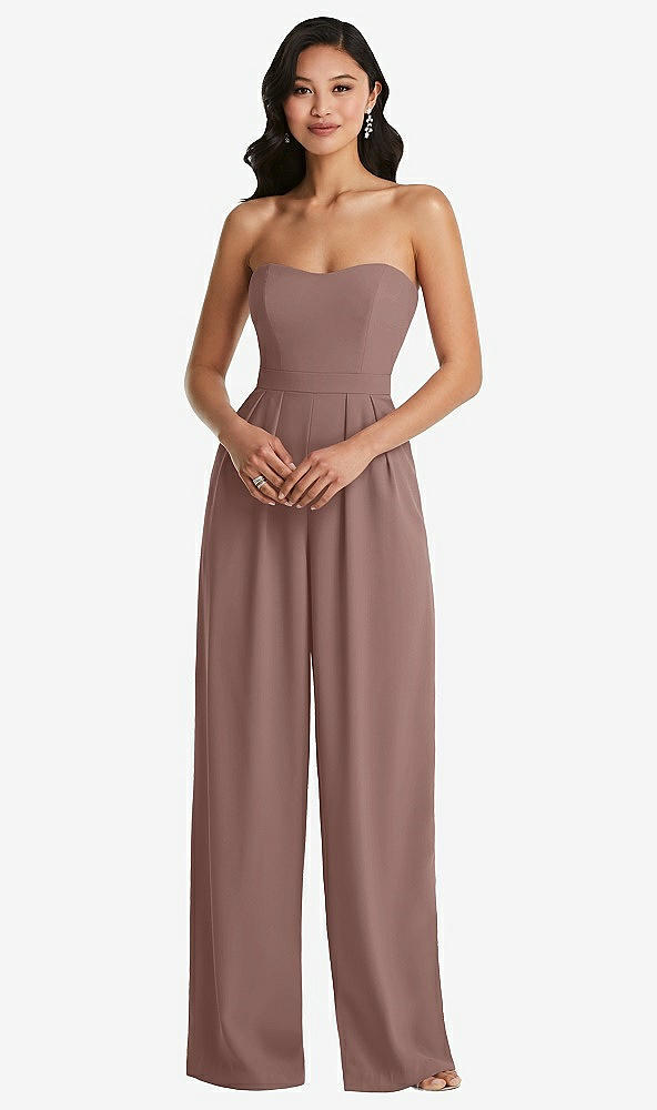 Front View - Sienna Strapless Pleated Front Jumpsuit with Pockets