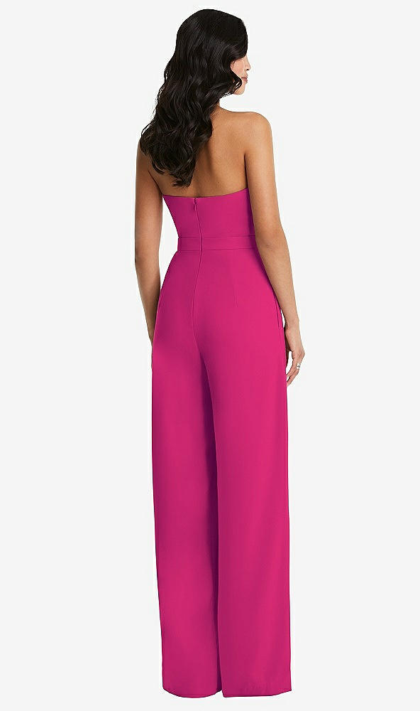Back View - Think Pink Strapless Pleated Front Jumpsuit with Pockets