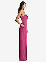 Side View Thumbnail - Tea Rose Strapless Pleated Front Jumpsuit with Pockets