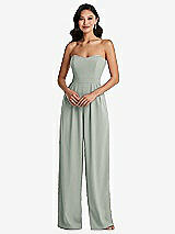 Front View Thumbnail - Willow Green Strapless Pleated Front Jumpsuit with Pockets
