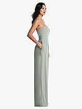 Side View Thumbnail - Willow Green Strapless Pleated Front Jumpsuit with Pockets