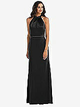 Alt View 1 Thumbnail - Black & Black High-Neck Open-Back Maxi Dress with Scarf Tie