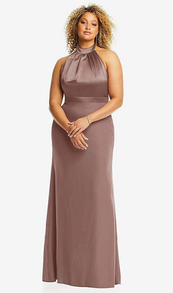 Front View - Sienna & Sienna High-Neck Open-Back Maxi Dress with Scarf Tie