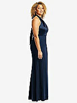 Side View Thumbnail - Midnight Navy & Midnight Navy High-Neck Open-Back Maxi Dress with Scarf Tie