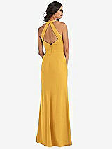 Rear View Thumbnail - NYC Yellow Open-Back Halter Maxi Dress with Draped Bow