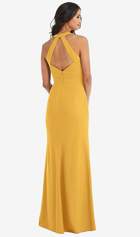 Back View - NYC Yellow Open-Back Halter Maxi Dress with Draped Bow